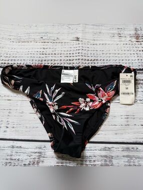 NWT Bar III Tropical Escape Black Floral Bikini Swim Bottoms Swimwear MSRP $48‎